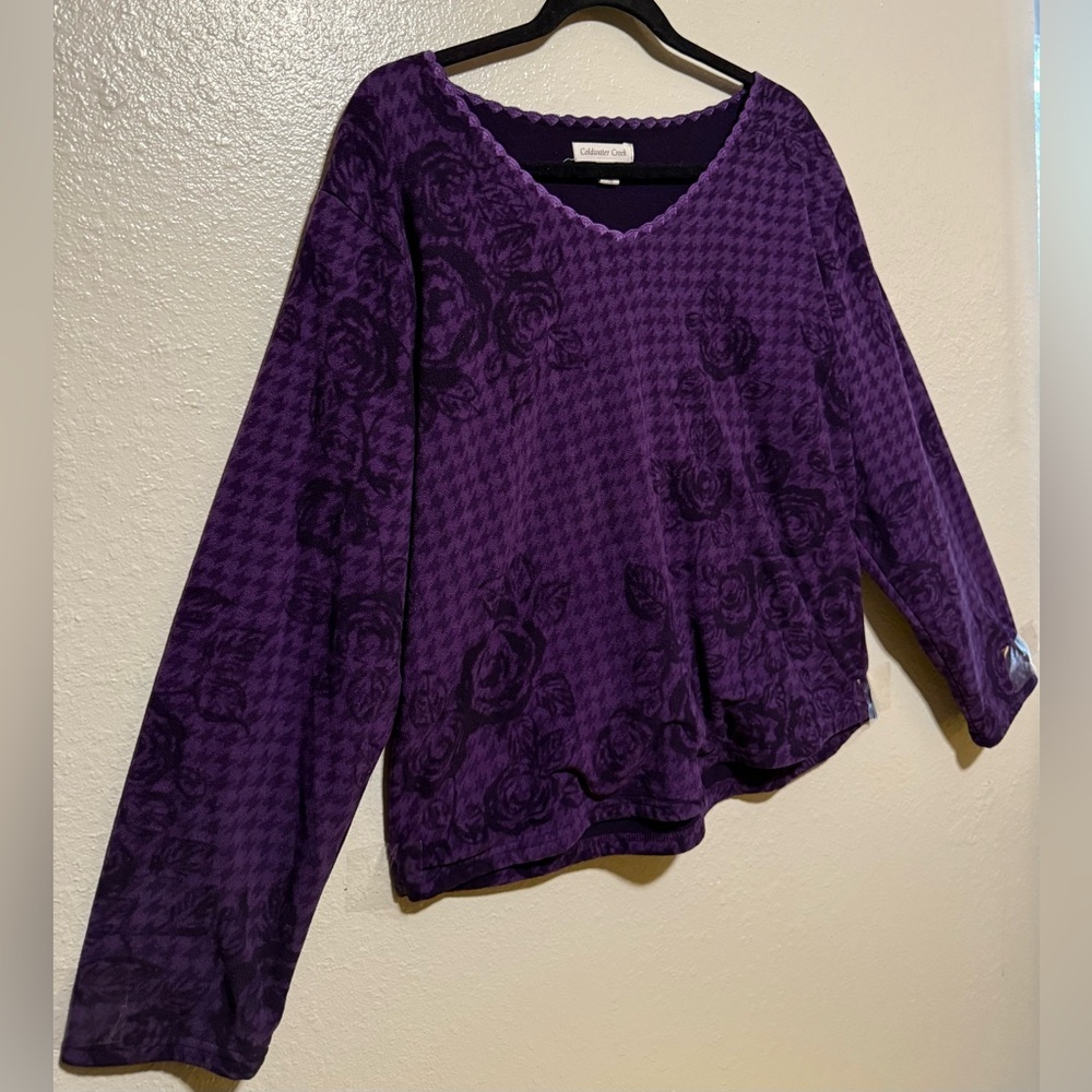 Coldwater Creek Purple Floral Textured Long Sleeve Top Houndstooth XL - Picture 4 of 4